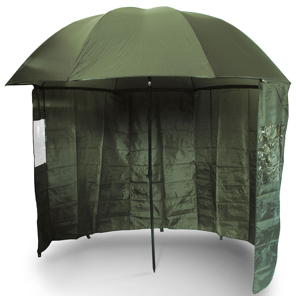 45 Green Camo Brolly - Zelt-Schirm Mit Reiverschluss, Seitenplane, Ideal  Fr Karpfenangeln