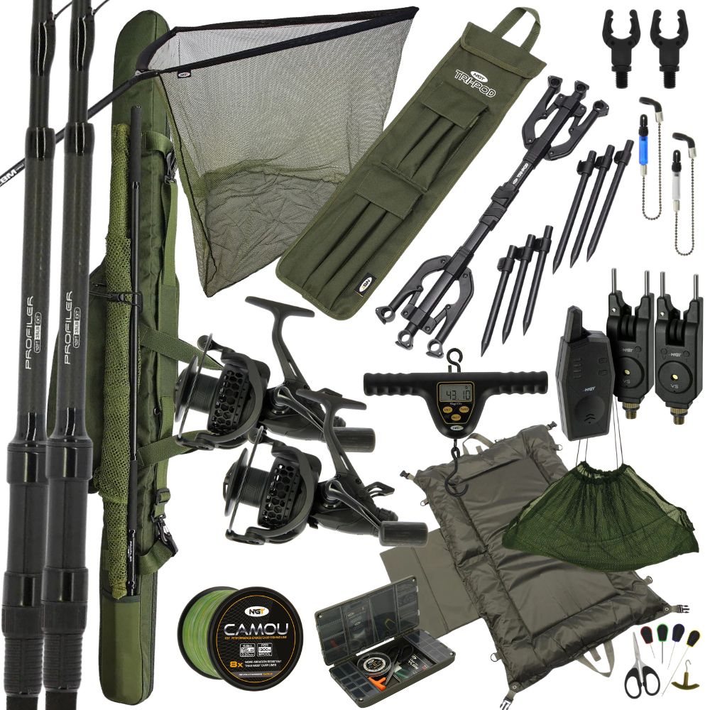 carp fishing accessories uk NGT Deluxe 2 Rod Profiler Set Up – NGTOnline saltist star drag reel Abu Garcia Rod Veritas Pound Test and Length:30# - 300yd