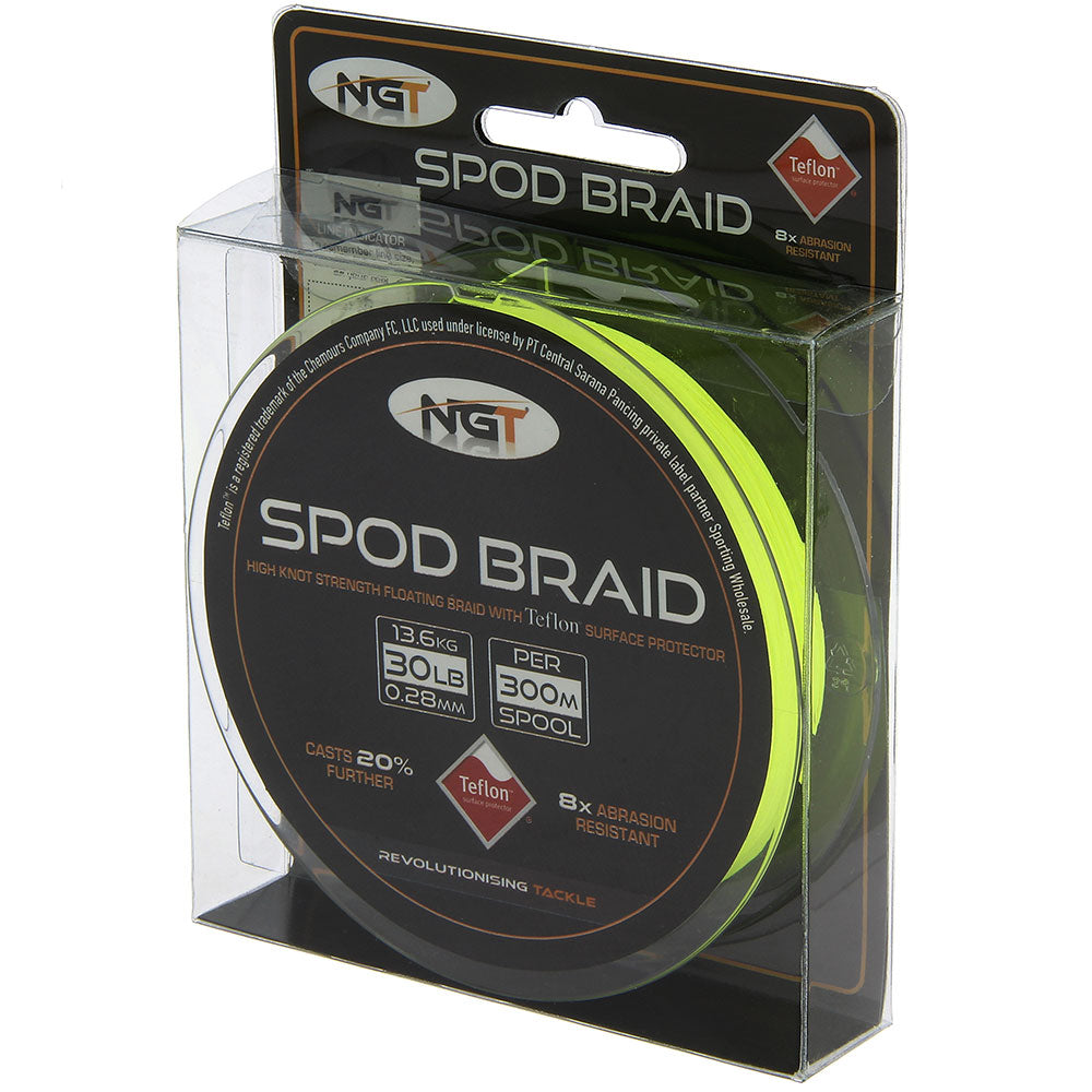 NGT 30lb Fluoro Yellow Teflon Coated Floating SPOD Braid - 300m Spool