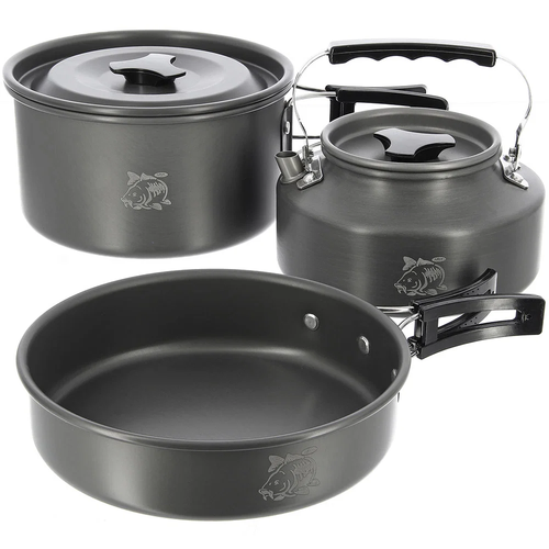 NGT 3pc Gun Metal Aluminium Kettle, Pot & Pan Set
