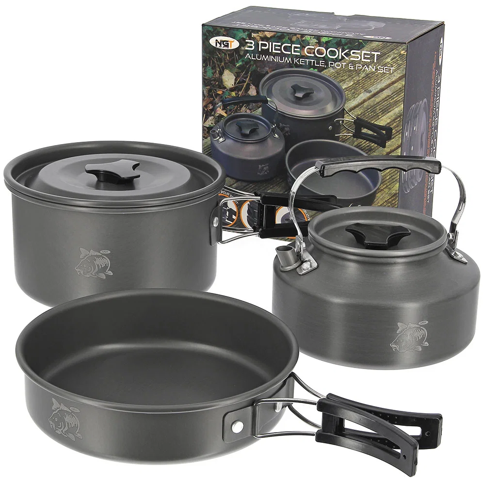 NGT 3pc Gun Metal Aluminium Kettle, Pot & Pan Set